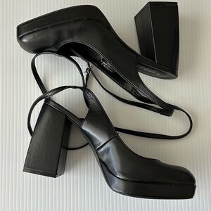 Bamboo Black Chunky Heel Wrap Ankle Strap Mary Jane Minimalist Heels Size 9